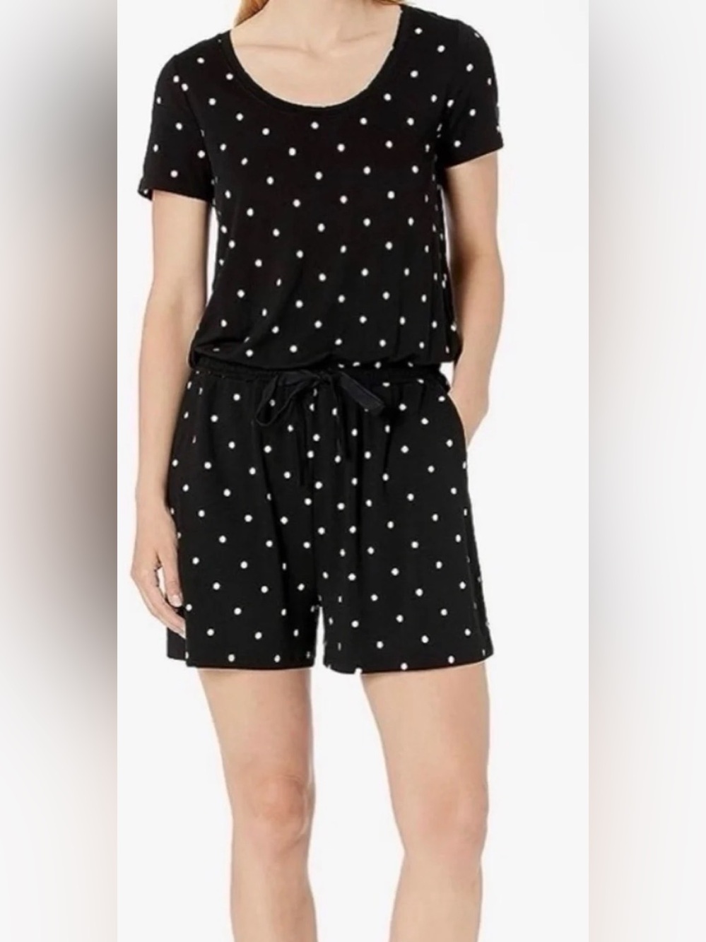 Amazon Essentials Women’s Short Sleeve Polka Dot Romper Scoop Neck Large NWOT